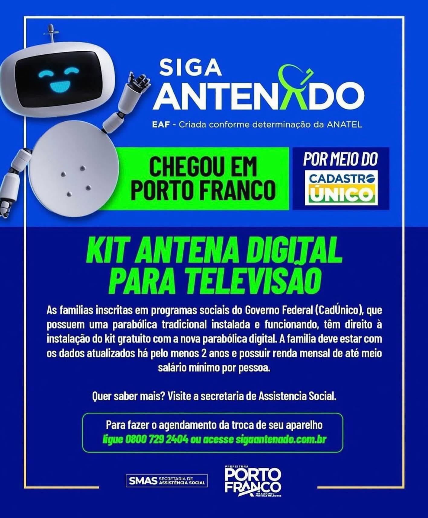 Porto Franco : Famílias do CadÚnico podem solicitar nova parabólica digital gratuita